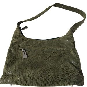 Liza Ganz shimmering faux snakeskin shoulder bag in army green. EUC